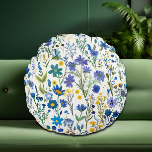 Cojín Redondo Flores silvestres del jardín azul ruso