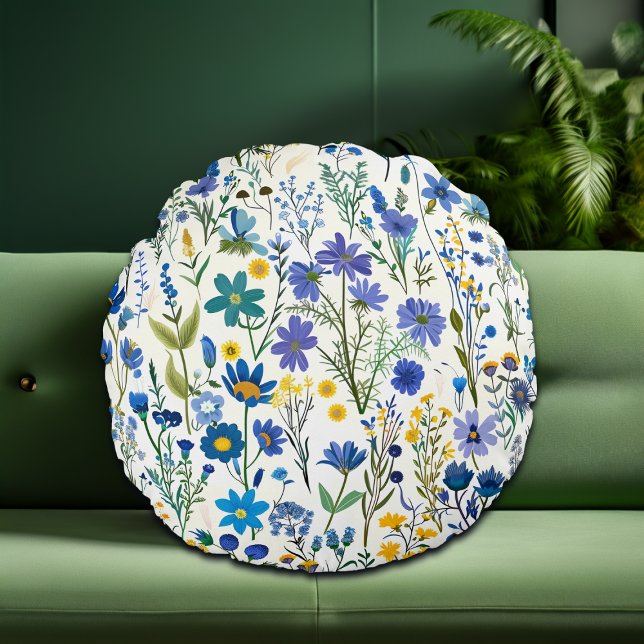 Cojín Redondo Flores silvestres del jardín azul ruso (Subido por el creador)