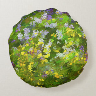 Cojín Redondo Flores silvestres Impasto Pintura - Arte de flores