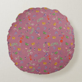 Cojín Redondo Flores silvestres románticas estampadas