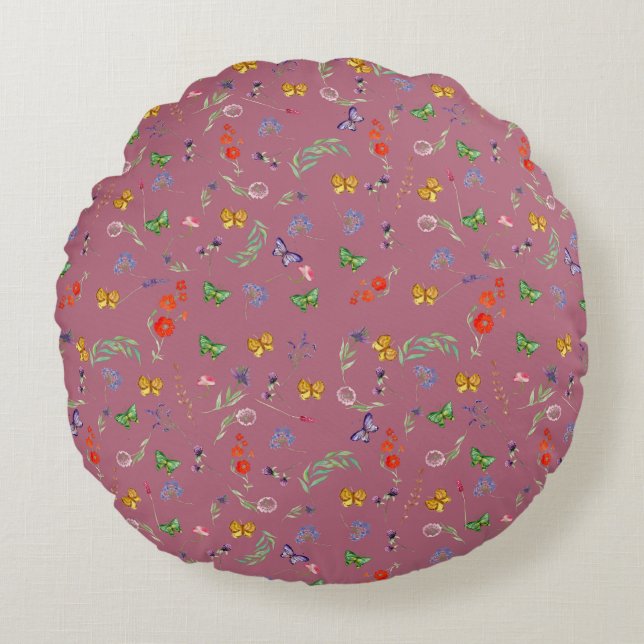 Cojín Redondo Flores silvestres románticas estampadas (Anverso)