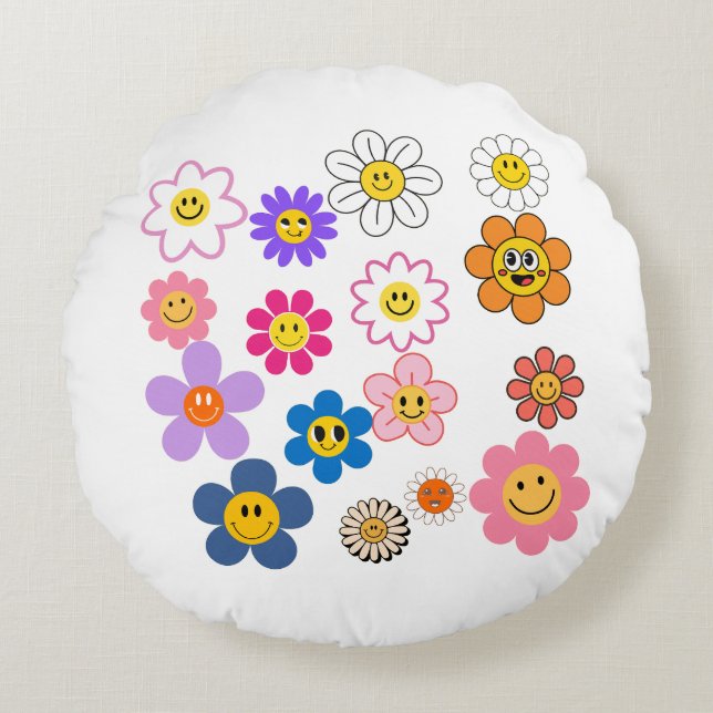 Cojín Redondo Flores sonrientes (Anverso)