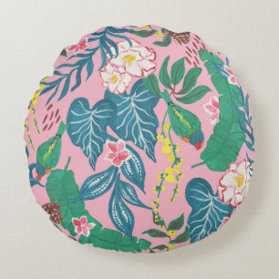 Cojín Redondo Flores tropicales abstractas, patrón de pintura gu