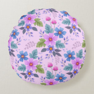Cojín Redondo Flores violeta azul rosa floral Patrón 36841