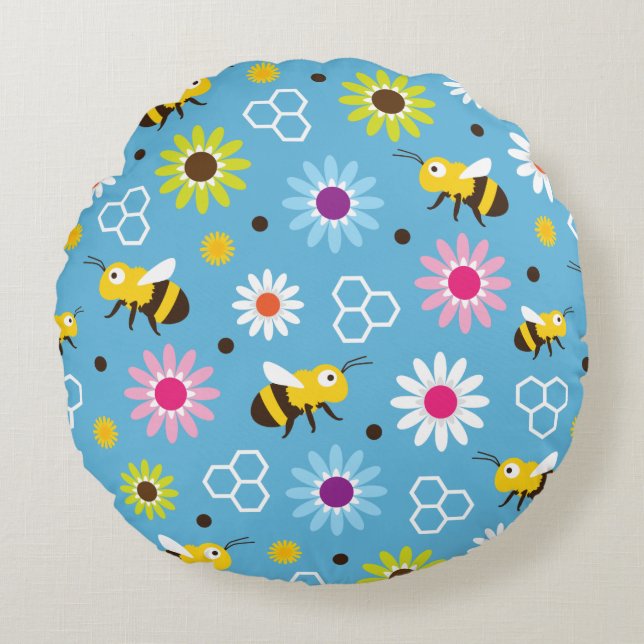 Cojín Redondo Flores y abejas (Anverso)