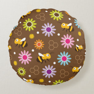 Cojín Redondo Flores y abejas