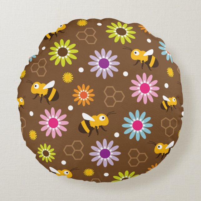 Cojín Redondo Flores y abejas (Anverso)