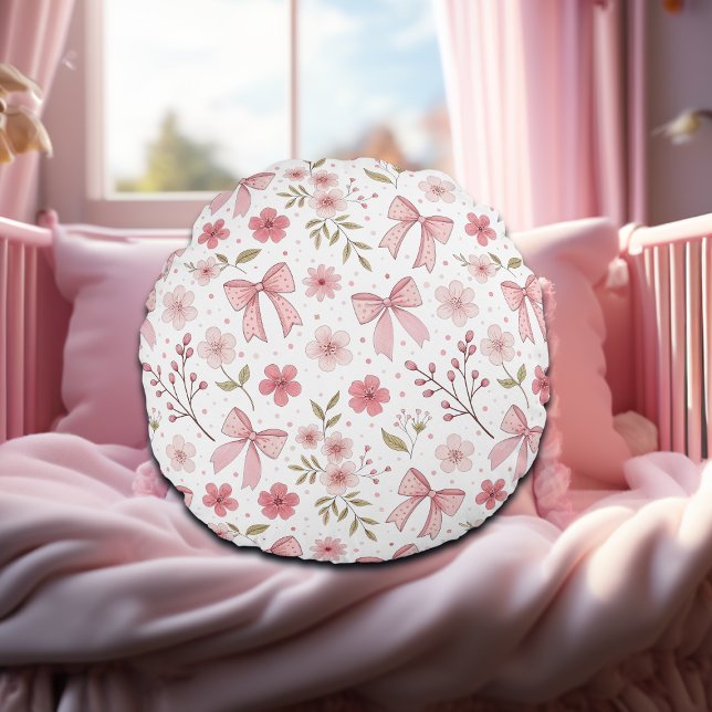 Cojín Redondo Flores y arcos rosados de adormidera (Subido por el creador)
