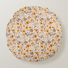 Cojín Redondo Flores Y Hojas De La Caída Otoño De La Acuarela