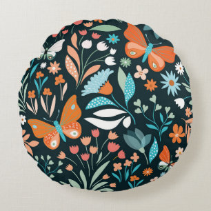 Cojín Redondo Flores y mariposas, patatas sin costura decorativa