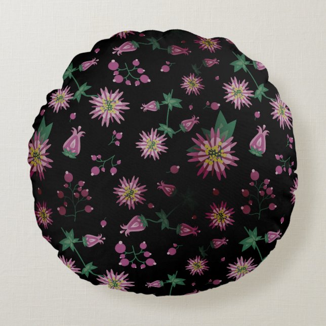 Cojín Redondo Flores y niebla de bayas (Anverso)