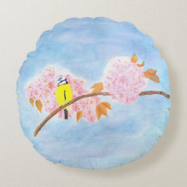 Cojín Redondo Flores y pájaro de jardín