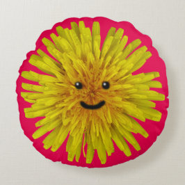Cojín Redondo Florista amarillo sonriente del diente de león en