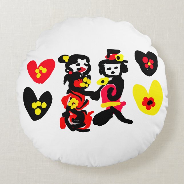 Cojín Redondo Flowers and black and red Valentine day (Anverso)