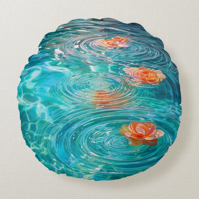 Cojín Redondo Flowers Floating on Water  (Anverso)
