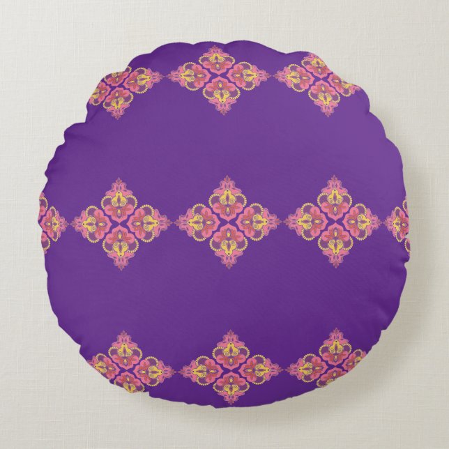 Cojín Redondo Flowers on Purple Round Pillow (Anverso)