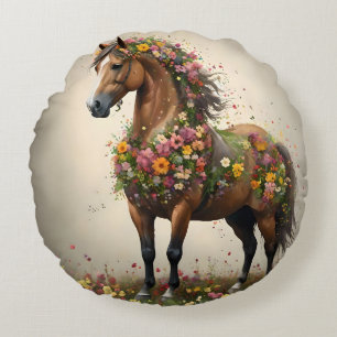 Cojín Redondo Flowery Brown Horse Fantasy Garden,