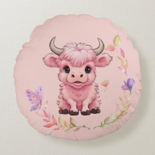 Cojín Redondo Fluffy Pink Highlands Scottish Cow