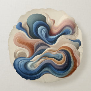Cojín Redondo Fluid Abstract Flow - Earth & Blue Ribbon Art