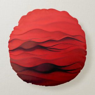 Cojín Redondo Flujo Carmesí – Ondas Rojas Abstractas de Movimien