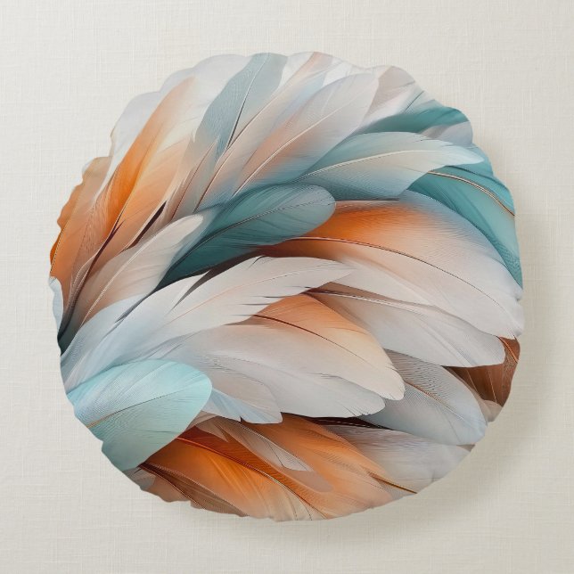 Cojín Redondo Flujo de pluma abstracto: elegancia suave (Anverso)