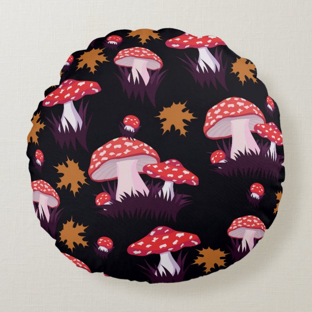 Cojín Redondo Fly agaric, hojas de arce impresas (Anverso)