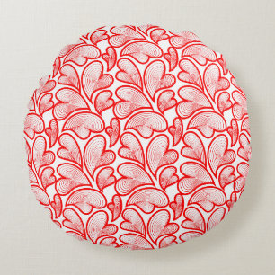 Cojín Redondo Foliage Art Nouveau Red Hearts