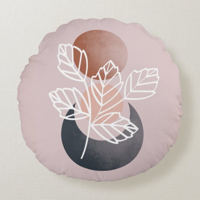 Cojín Redondo Foliage blanco Círculos de Zen Ilustracion botánic (Anverso)