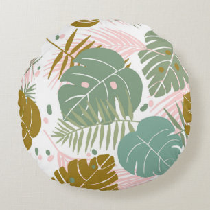 Cojín Redondo Foliage Tropical - Monstera Y Patrón De Hojas De P