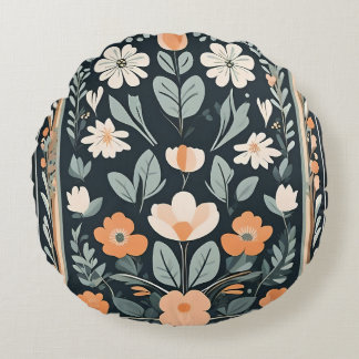 Cojín Redondo Folk floral azul oscuro