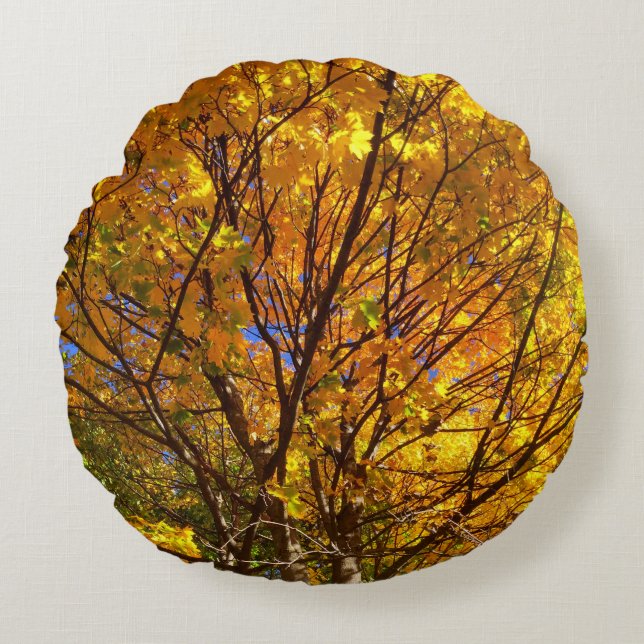 Cojín Redondo Follaje Amarillo de Otoño (Anverso)