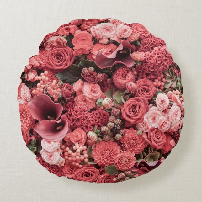 Cojín Redondo Fondo abstracto floral de primer plano. (Anverso)