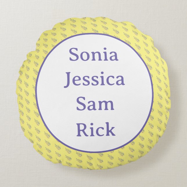 Cojín Redondo Fondo amarillo con hojas (Anverso)