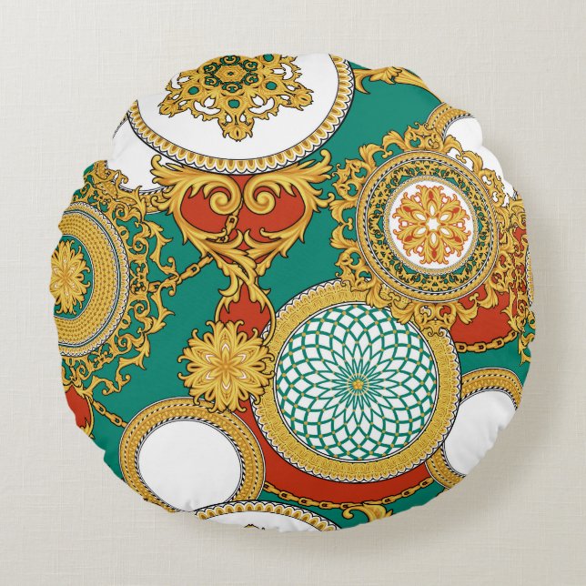 Cojín Redondo Fondo árabe elegante dorado (Anverso)
