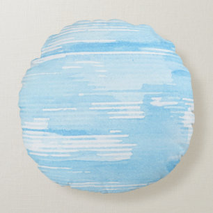 Cojín Redondo Fondo azul abstracto de la acuarela, textura. 2