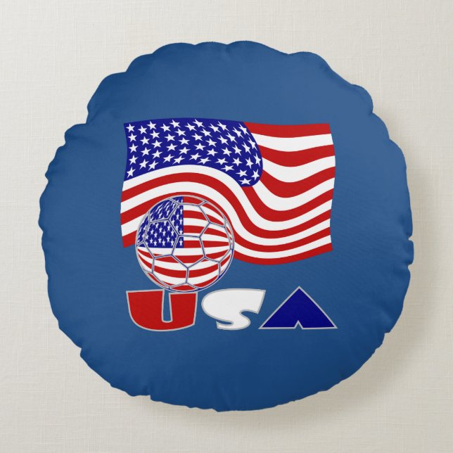 Cojín Redondo Fondo azul de la pelota de fútbol de la bandera de (Anverso)