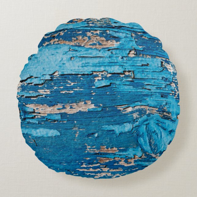 Cojín Redondo Fondo azul de madera  (Anverso)