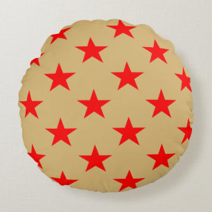 Cojín Redondo Fondo Beige Y Estrellas Rojas