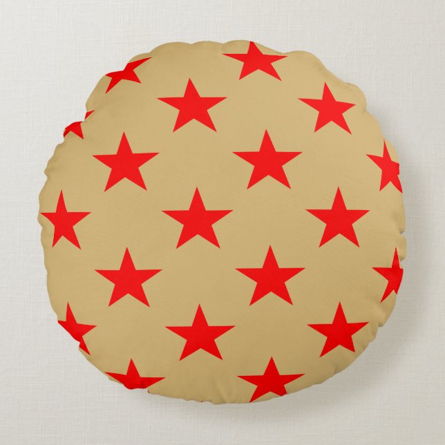 Cojín Redondo Fondo Beige Y Estrellas Rojas (Anverso)