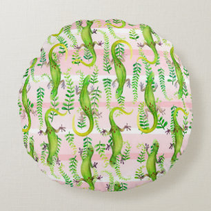 Cojín Redondo fondo con ilustracion acuarela de g verde