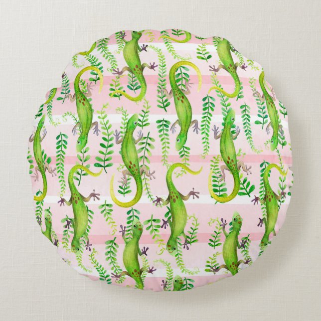 Cojín Redondo fondo con ilustracion acuarela de g verde (Anverso)