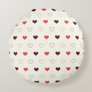 Cojín Redondo Fondo de crema con corazones rojos y burdeos