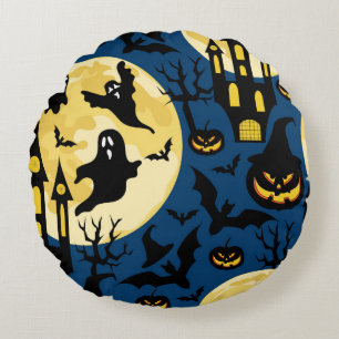 Cojín Redondo Fondo de Halloween. Patrón sin soldadura con lunas