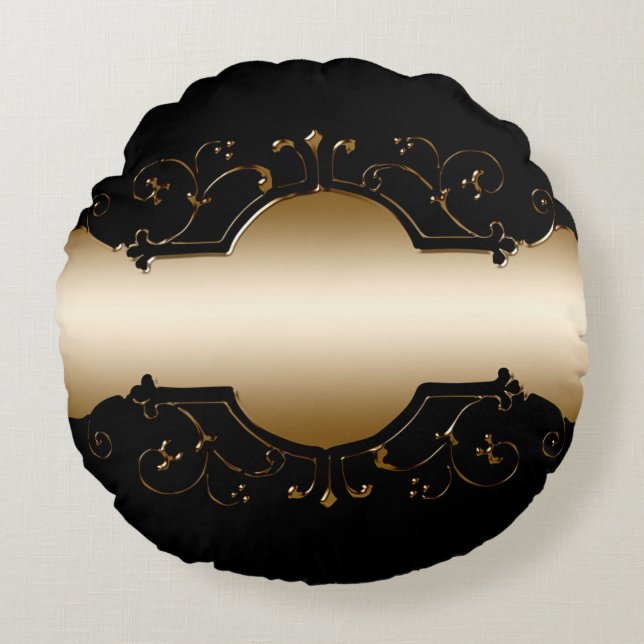Cojín Redondo Fondo de imagen dorado negro (Anverso)