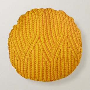 Cojín Redondo Fondo de materia textil de punto amarillo