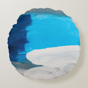 Cojín Redondo Fondo de pintura de arte abstracto azul, gris y bl