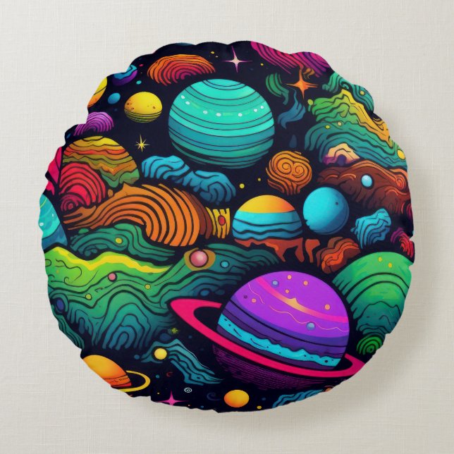 Cojín Redondo Fondo de planeta (Anverso)