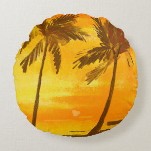 Cojín Redondo Fondo de verano de palmeras tropicales