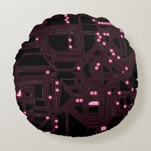 Cojín Redondo fondo del circuito del microchip rosa, 3d,ab