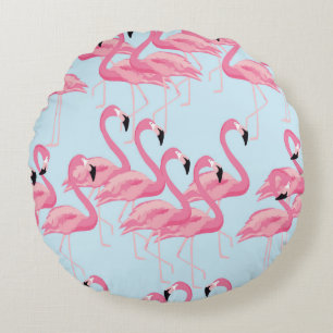 Cojín Redondo Fondo del patrón fluido del ave flamingo tropical